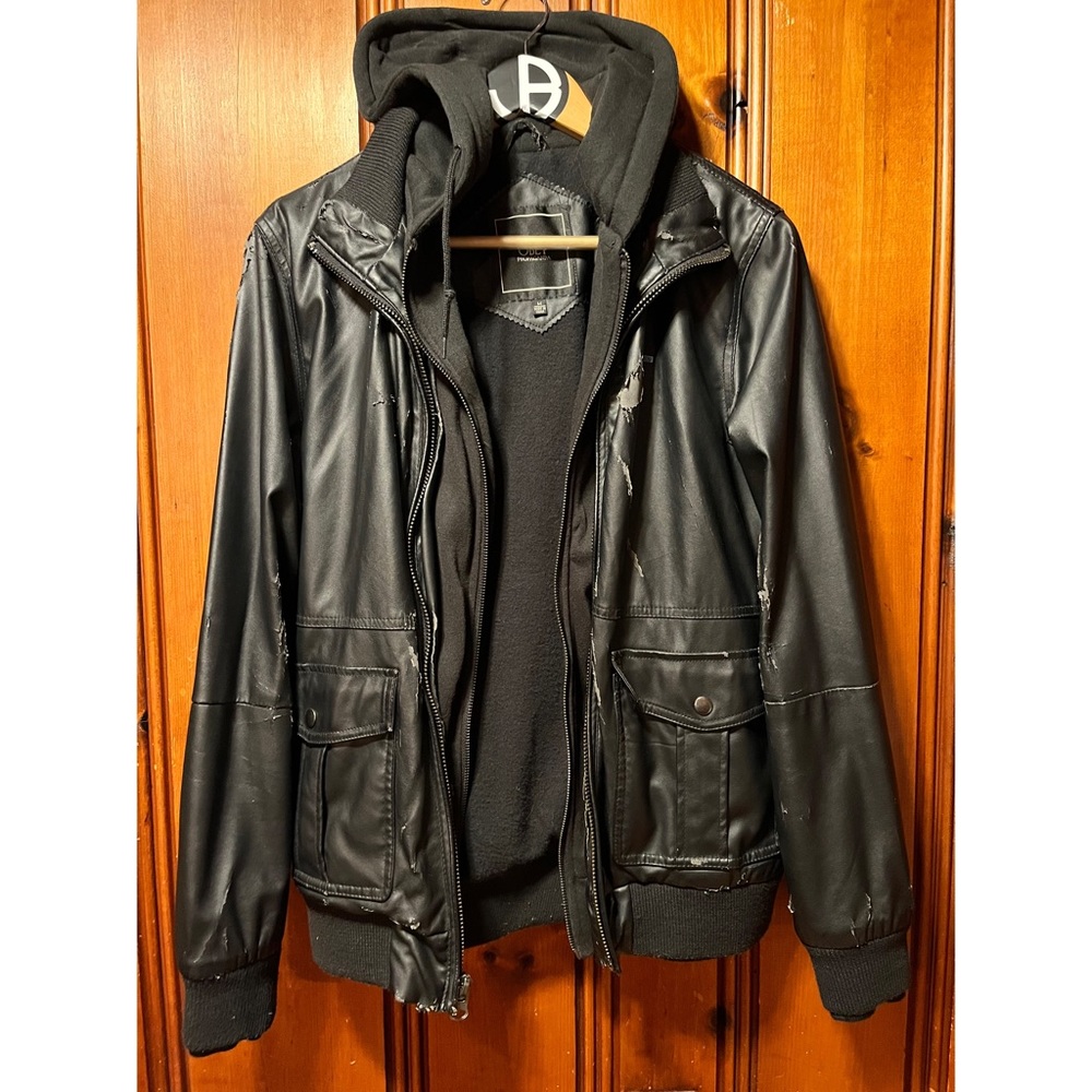 OBEY faux leather jacket / zip up hoodie.. Mens medium. True to size.
